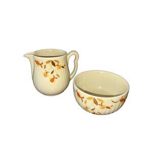 Vintage Hall's Superior Autumn Leaf 5.75” Pitcher & 6.25” Round Bowl